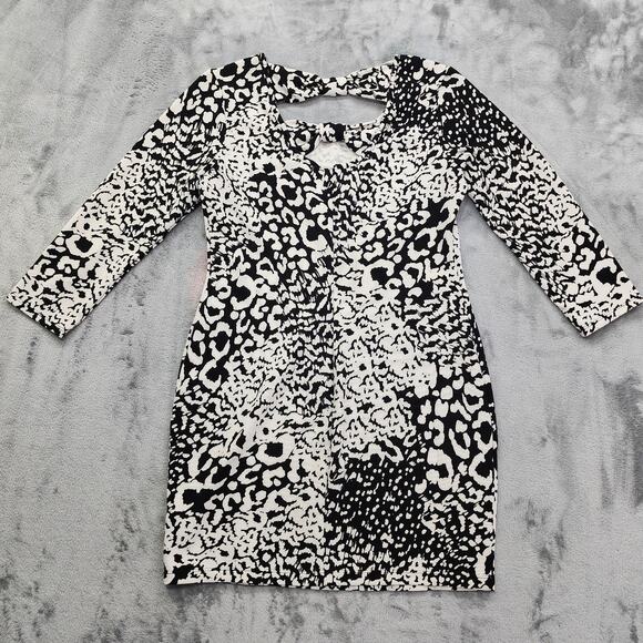 Forever 21 Dress Womens L Black White Animal Print Bodycon Back Bow Cutout Party - Picture 2 of 9